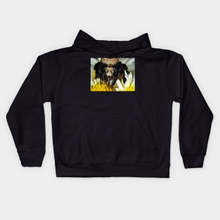 Large bumblebee gathering food on a flower Kids Hoodie